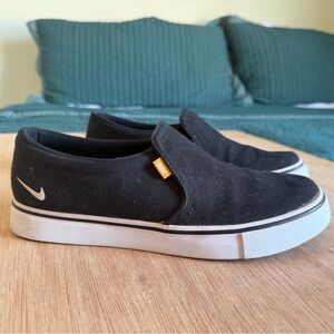 Nike Black Canvas Slip-Ons with White Sole